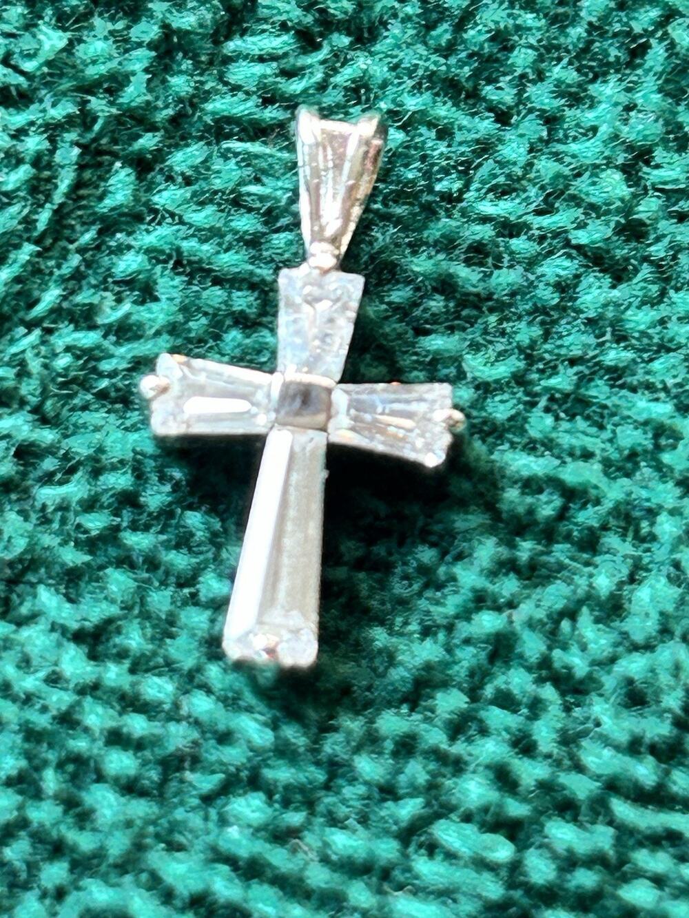 Vintage 925 Sterling Silver Cross Pendant Iridescent Translucent Gemstone Charm